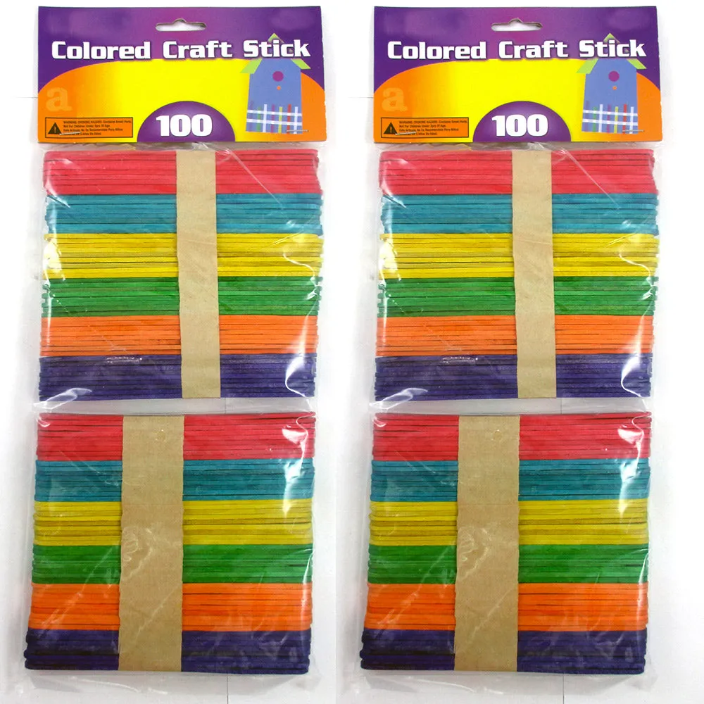 200 Pcs Wood Popsicle Sticks Assorted Colors Wooden Craft Sticks 4-1/2 x 3/8 New