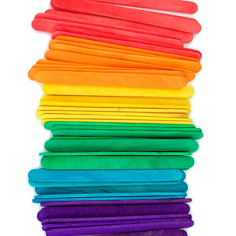 200 Pcs Wood Popsicle Sticks Assorted Colors Wooden Craft Sticks 4-1/2 x 3/8 New