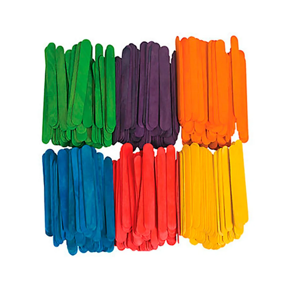 200 Pcs Wood Popsicle Sticks Assorted Colors Wooden Craft Sticks 4-1/2 x 3/8 New