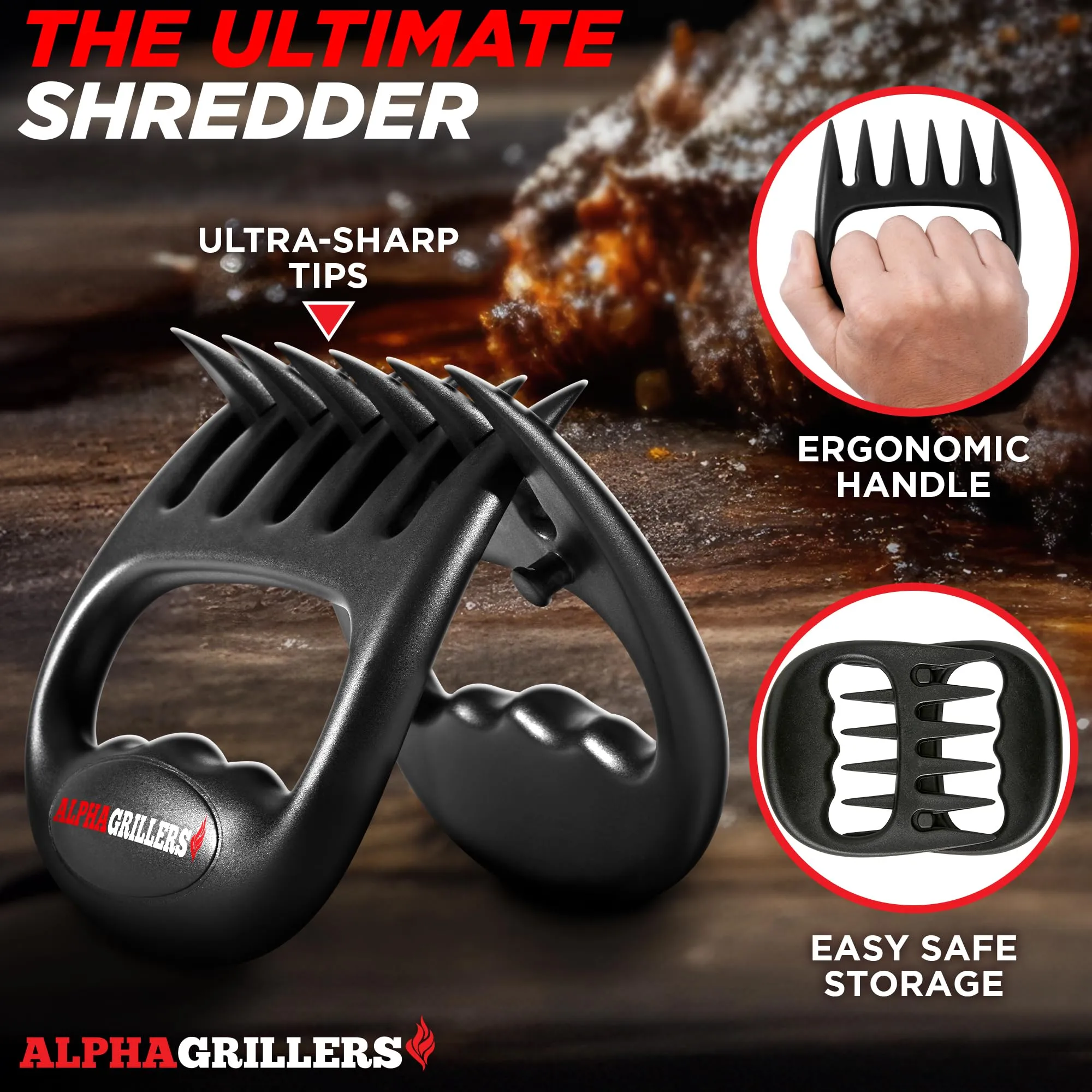Alpha Grillers Meat Shredder Claws - BBQ Smoker Accessories Pulled Pork Tool - Barbecue Grilling Gifts for Men Him