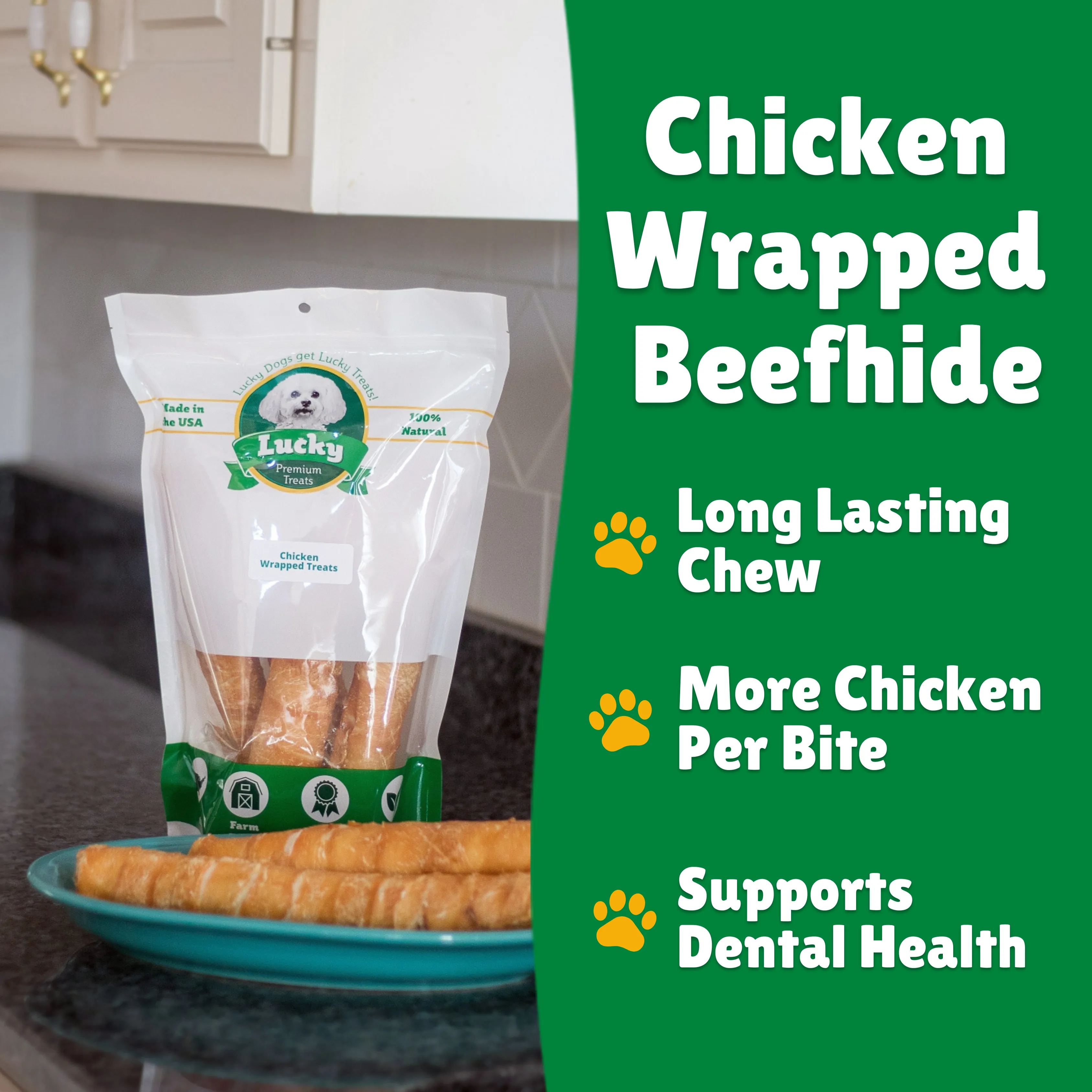 Chicken Wrapped Beefhide Treats: Bull Sticks for Large Dogs