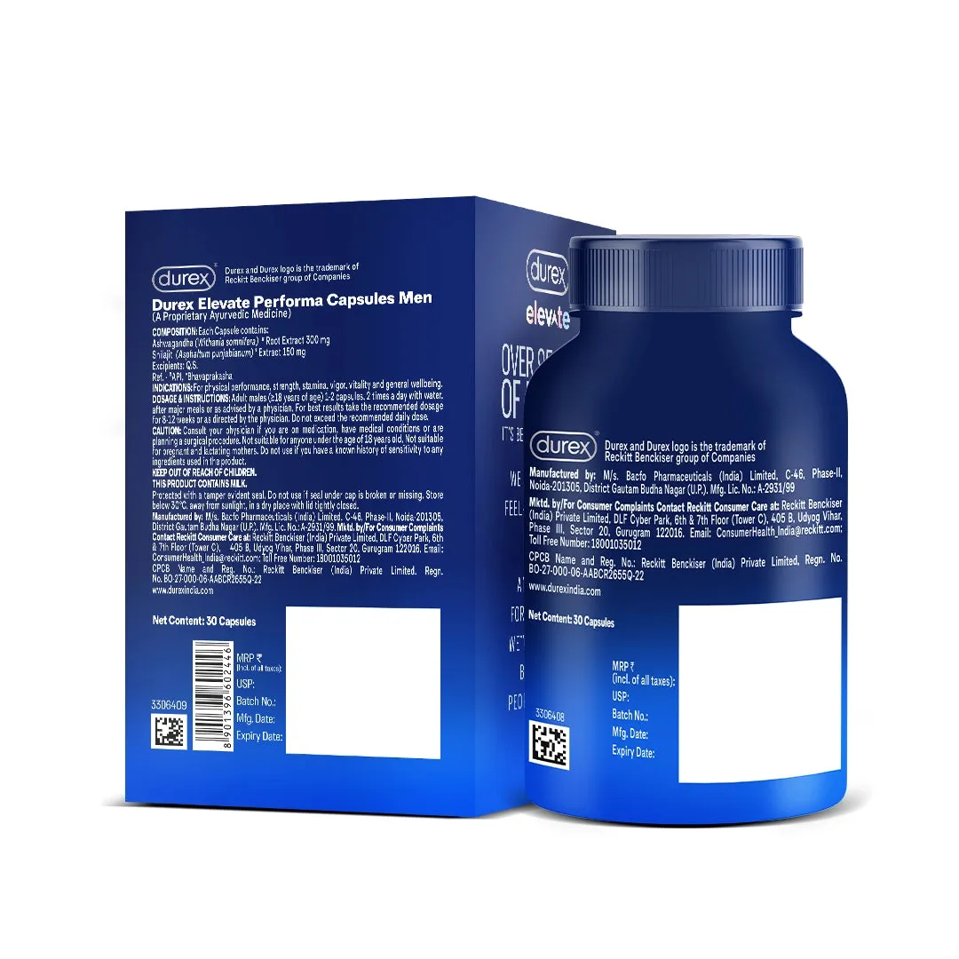 Durex Elevate Performa Shilajit Capsules for Men - 60 Capsules (Pack of 2)