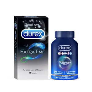 Durex Extra Time Condoms and Elevate Performa Capsules Longer Play Combo Pack