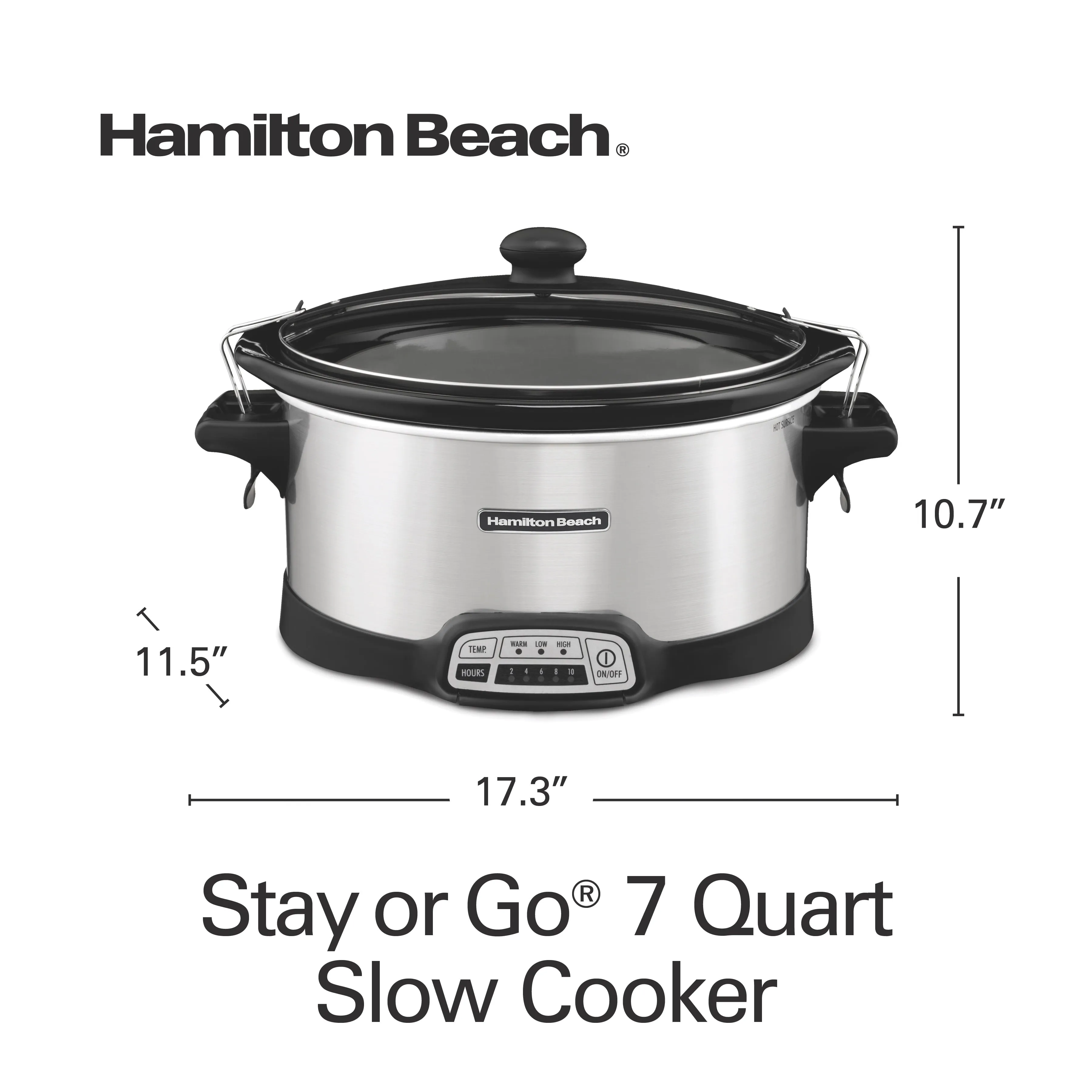 Hamilton Beach Programmable Slow Cooker, 7 Quart Capacity, Lid Lock for Portability, Dishwasher Safe Removable Crock, Silver