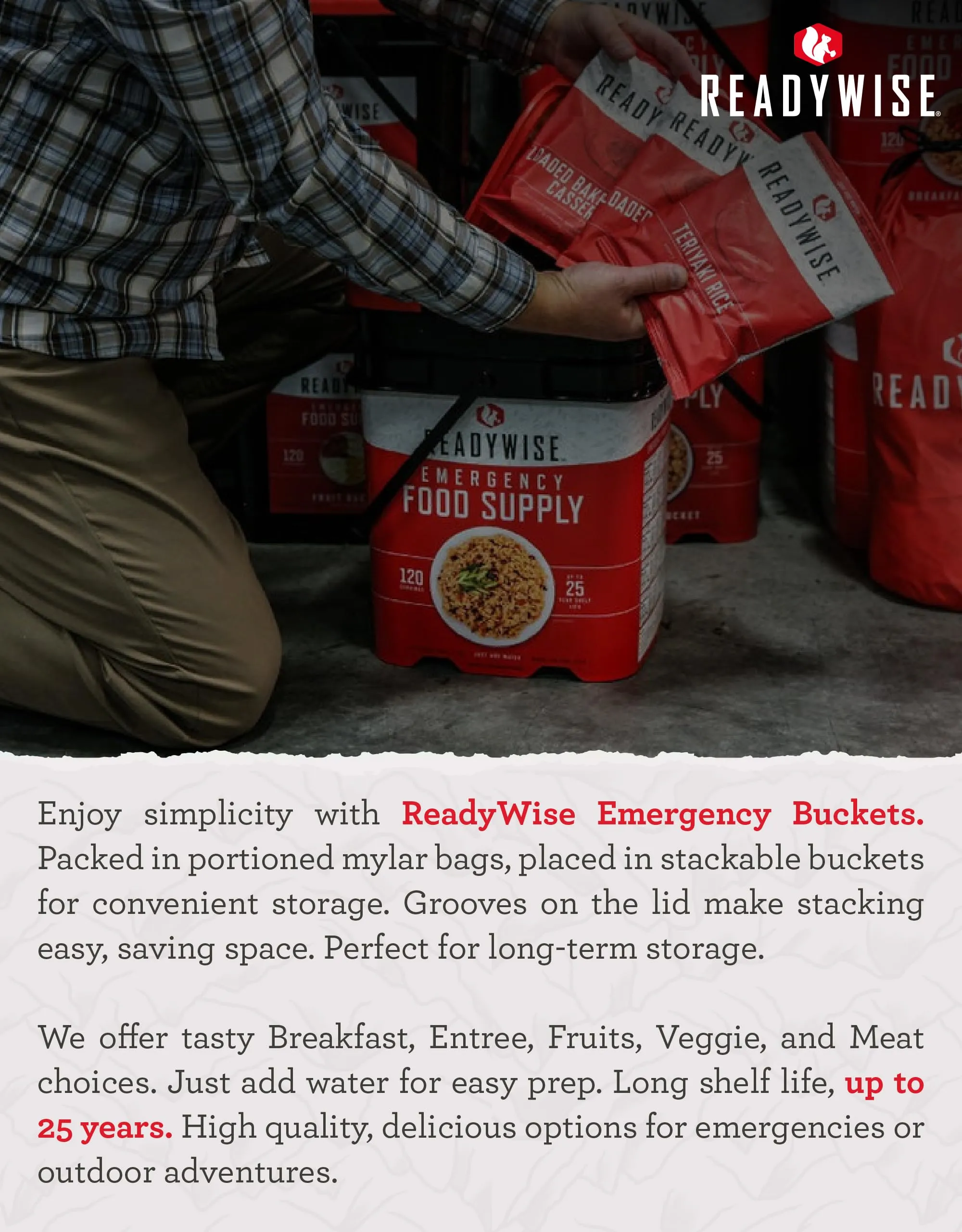READYWISE - Gluten Free Bucket, 84 Servings, Emergency, MRE Meal Food Supply, Premade, Freeze Dried Survival Food for Hiking, Adventure & Camping Essentials, Individually Packaged, 25 Year Shelf Life