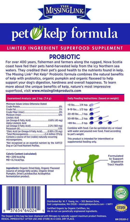 THE MISSING LINK - Kelp Formula Probiotic Blend Superfood Limited ingredient Supplement for Dogs 8 OZ