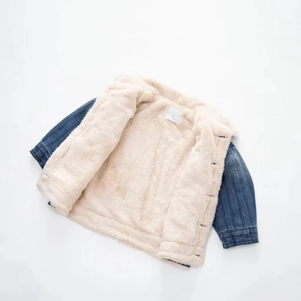Wilson Thickened Faux Rabbit Fur Denim Jacket
